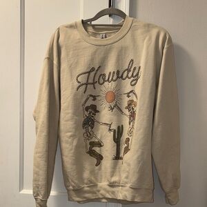 Gildan Tan 'Howdy' Skeleton Graphic Crewneck Sweater